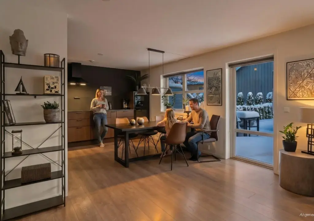 Kök och matplats med människor, redigerat med AI Studio