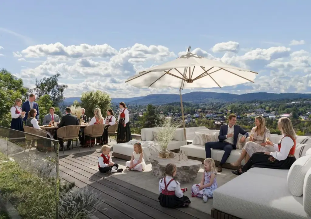 Takterrass med festande människor efter AI Studio